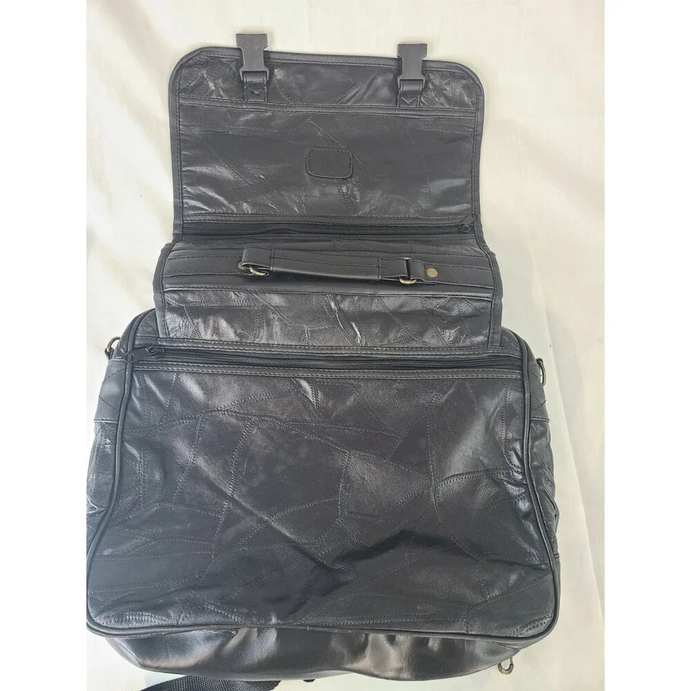 Black Genuine LEATHER Unisex BRIEFCASE Laptop Bag Business Case & Strap